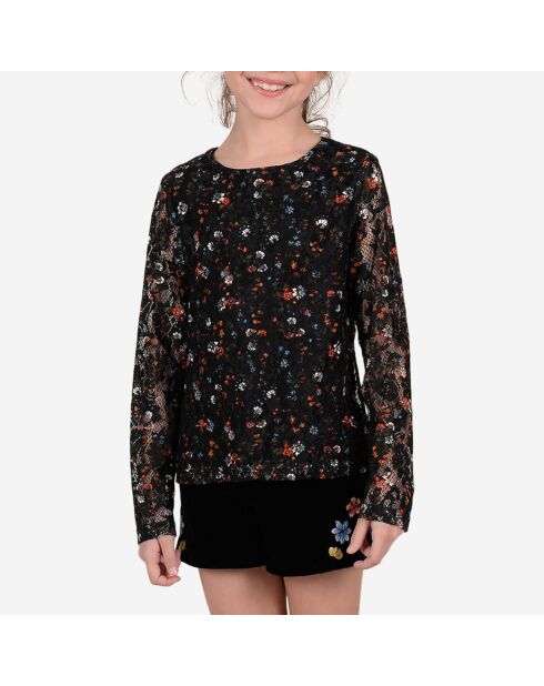 Blouse en dentelle imprimé floral noir/multicolore