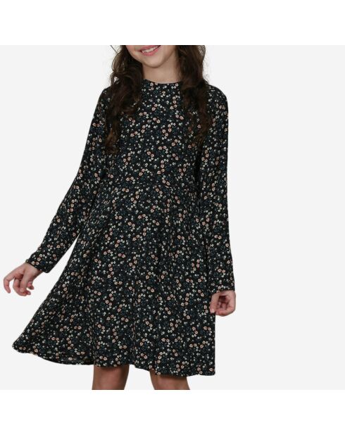 Robe fluide patineuse imprimé floral noire