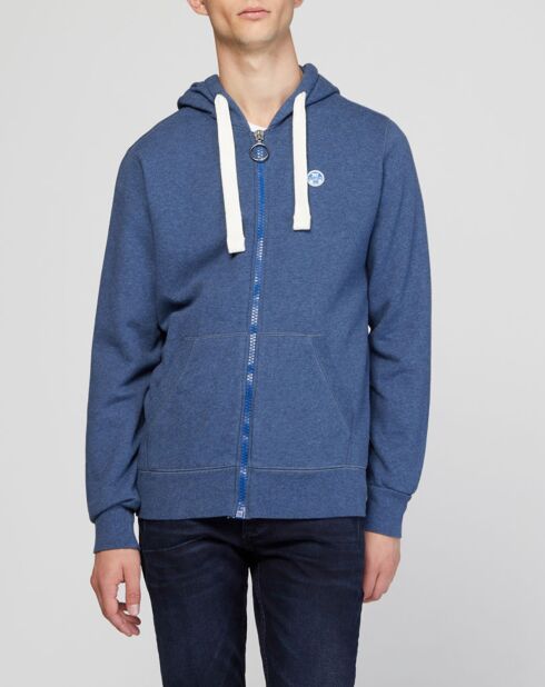 Sweat full zip à capuche bleu denim