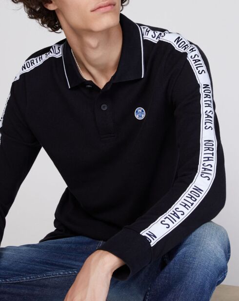 Polo en coton avec bandes noir
