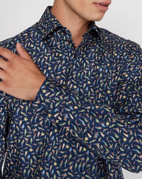 Chemise Regular Fit Perroquets bleu marine/multicolore