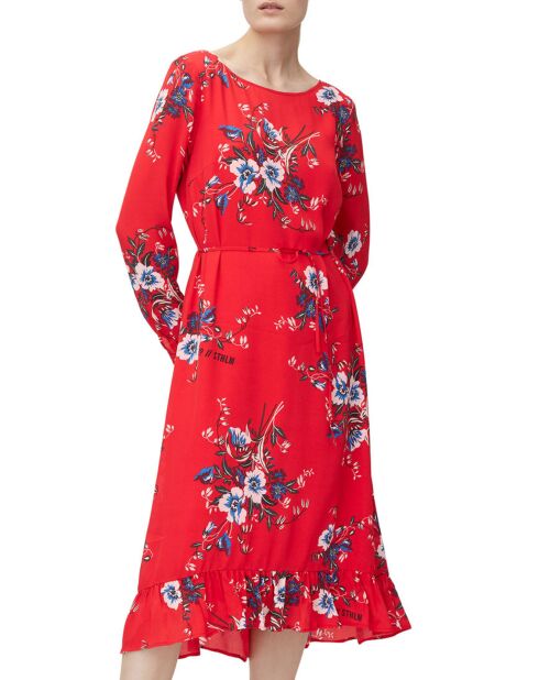 Robe en Viscose & Soie imprimée grosses fleurs rouge