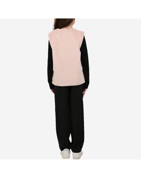 Veste sans manches effet fourrure rose poudré