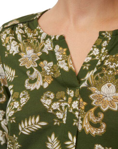 Chemise jersey imprimée fleurs verte