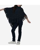 Poncho en maille unie à franges bleu marine