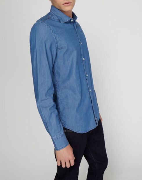 Chemise ajustée chambray bleu denim