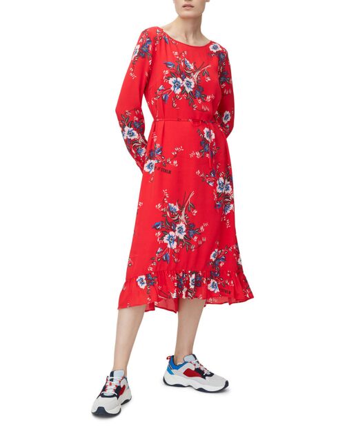 Robe en Viscose & Soie imprimée grosses fleurs rouge