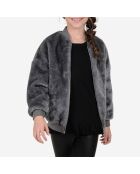 Blouson esprit bomber effet fourrure unie gris foncé