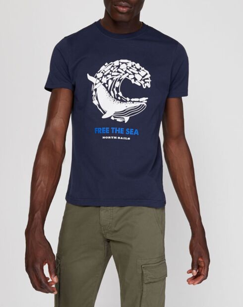 T-Shirt 100% Coton Bio Free The Sea bleu marine