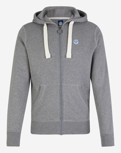 Sweat full zip à capuche gris chiné