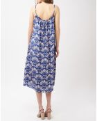 Robe en Soie mélangée Maxi Fluide Miny imprimée floral bleue