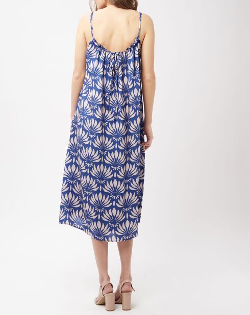 Robe en Soie mélangée Maxi Fluide Miny imprimée floral bleue