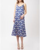 Robe en Soie mélangée Maxi Fluide Miny imprimée floral bleue