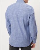 Chemise slim fit rayures & broderies shaped fit bleue