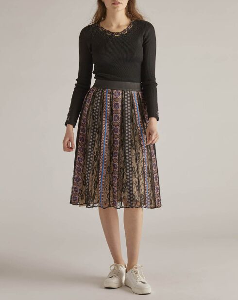 Jupe Vallauris mi-longue imprimé fantaisie noire