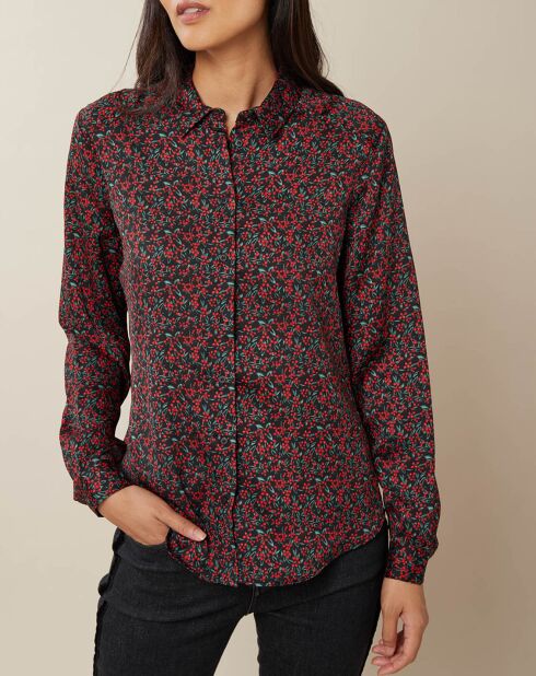 Chemise Carine imprimé noir/rouge