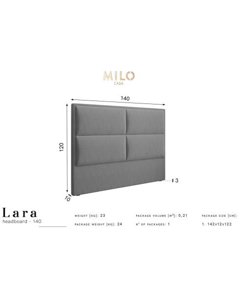 Tête de lit en velours lara bleu clair - 140x120 cm