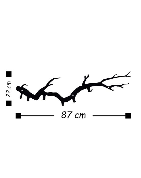 Crochet murale métal Branche noire - 87x22 cm