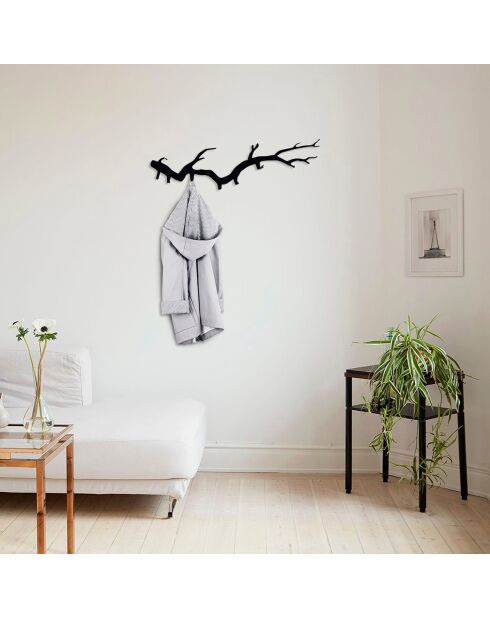Crochet murale métal Branche noire - 87x22 cm