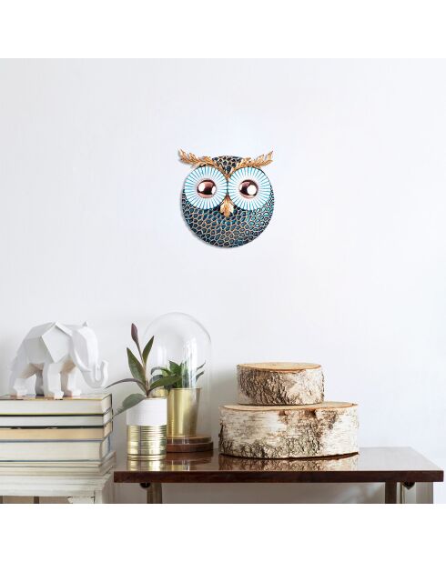 Décoration murale métal cuivre  bleu/doré - 19x19 cm