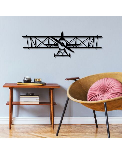 Décoration murale métal Avion  noire  -  70x23 cm