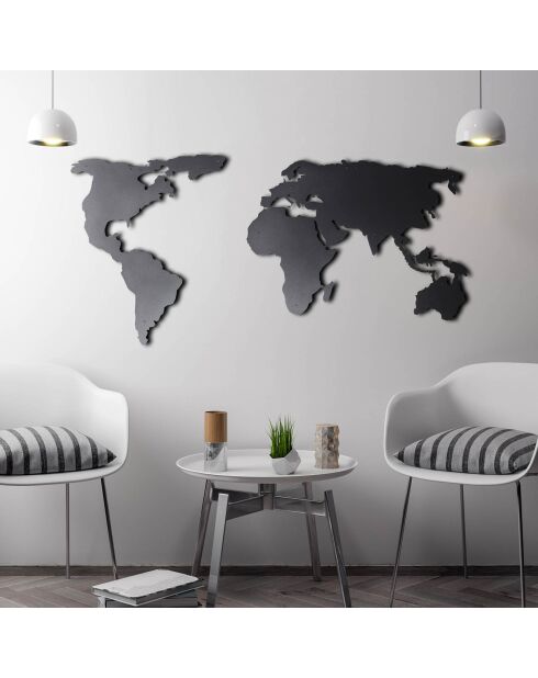 Metalen wanddecoratie Zwarte wereldkaart - 60x120 cm