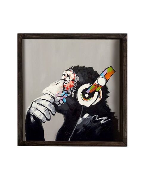 Tableau décoratif encadré Singe multicolore  - 33x33 cm