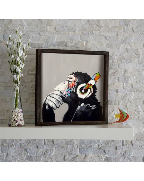 Tableau décoratif encadré Singe multicolore  - 33x33 cm