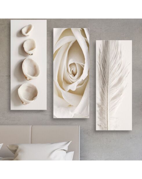 Tableau décoratif 3 pièces blanc - 70x50 cm
