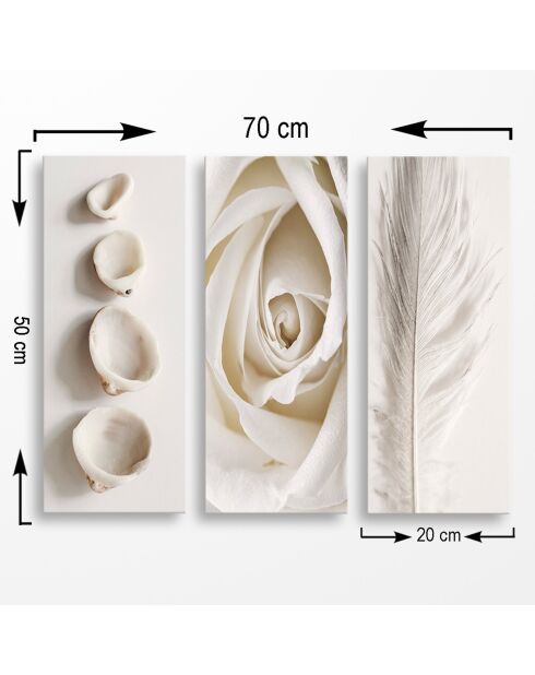 Tableau décoratif 3 pièces blanc - 70x50 cm