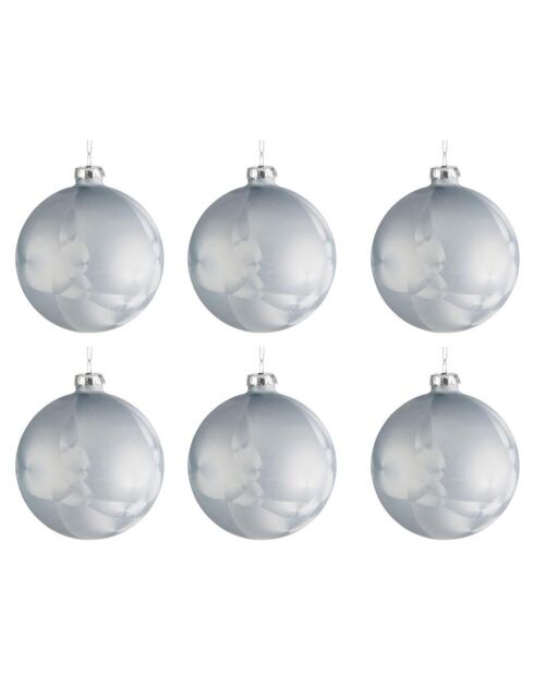 6 Boules de Noël à suspendre bleu glacé - D.8 cm