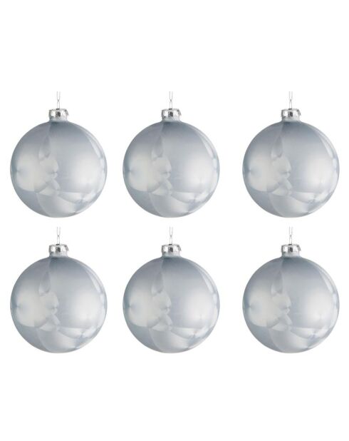 6 Boules de Noël à suspendre bleu glacé - D.8 cm