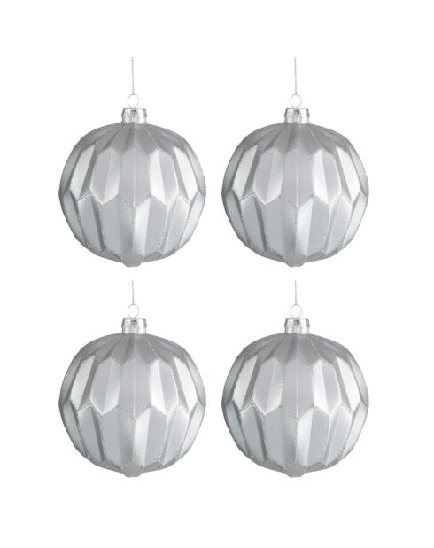 4 Boules de Noël surface pailletée argentées - D.9.6 cm