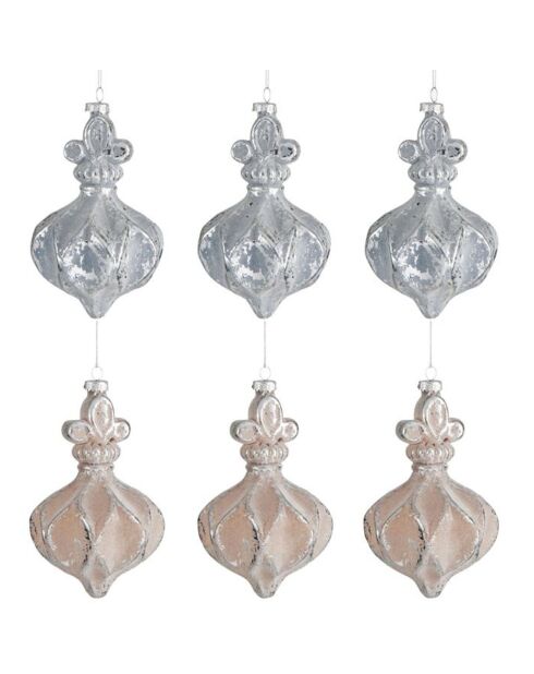 6 bolas navideñas antiguas de color marrón/gris, 8,3 x 8,3 x 23,3 cm