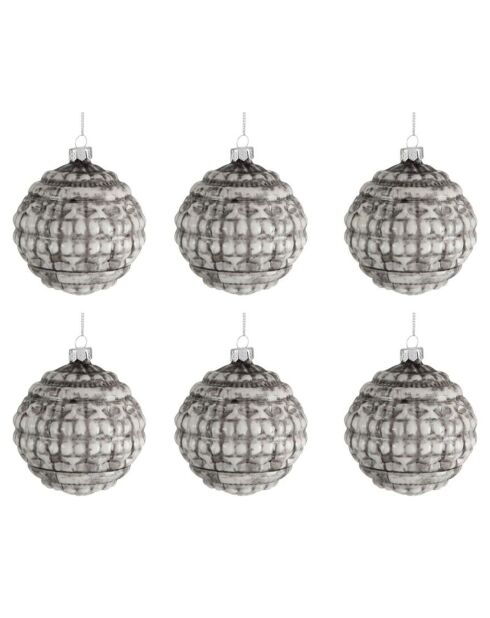 6 palline di Natale rotonde stampate grigie - D.8 cm