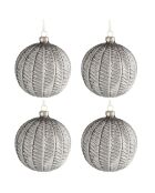 4 Boules de Noël rondes imprimées grises - D.9.6 cm