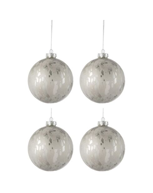 4 Boules de Noël rondes argentées - D.10 cm