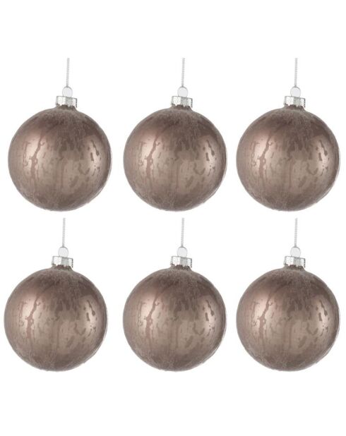 6 Boules de Noël rondes marron - D.8 cm