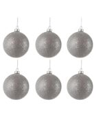 6 Boules de Noël paillettes rondes grises - D.8 cm