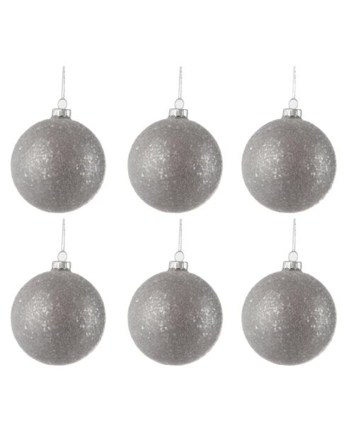 6 Boules de Noël paillettes rondes grises - D.8 cm