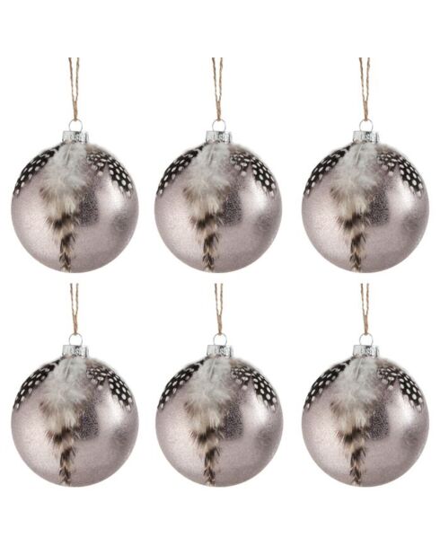 6 Boules de Noël Plumes grises - D.8 cm