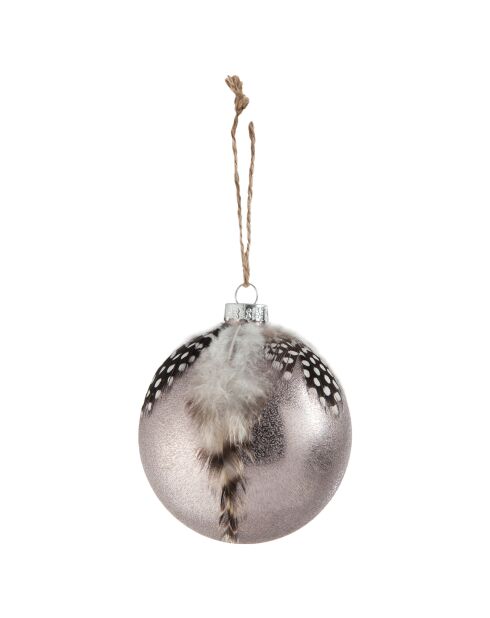 6 Boules de Noël Plumes grises - D.8 cm