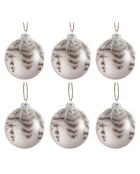 6 Boules de Noël Plumes grises - D.8 cm