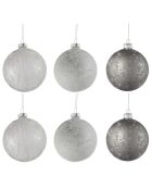 6 Boules de Noël texturées grises - D.8 cm