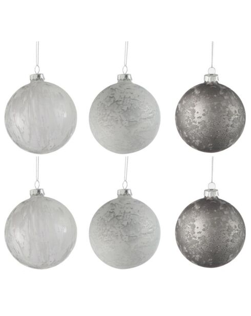 6 Boules de Noël texturées grises - D.8 cm