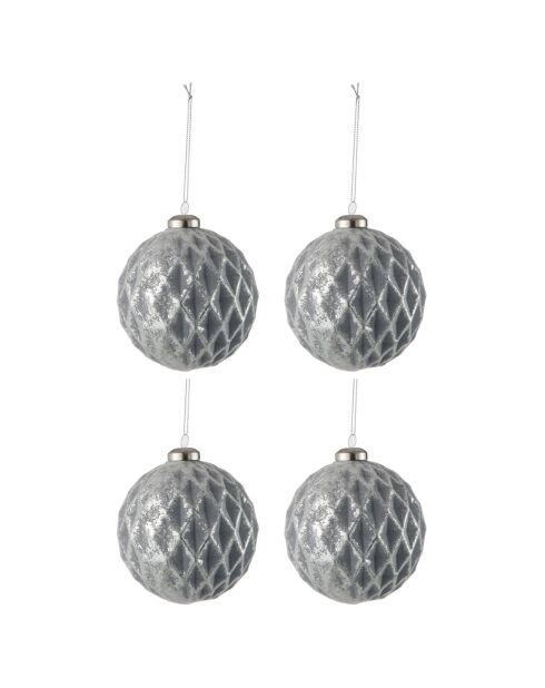 4 Boules de Noël carreaux grises - D.10 cm