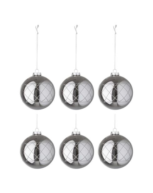 6 Boules de Noël Entaille grises - D.8 cm