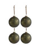 4 Boules de Noël rondes kaki/doré - D.10 cm