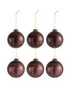 6 Boules de Noël texturisées bordeaux - D.8 cm