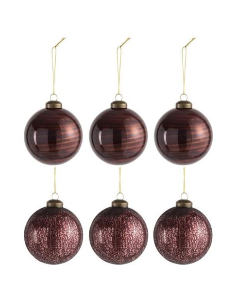 6 Boules de Noël texturisées bordeaux - D.8 cm